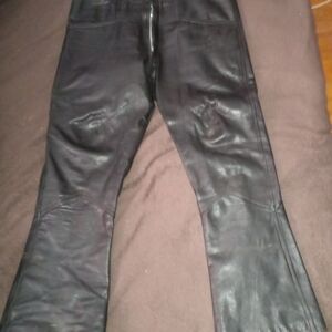 Men's Black Leather Bootcut Biker Jeans